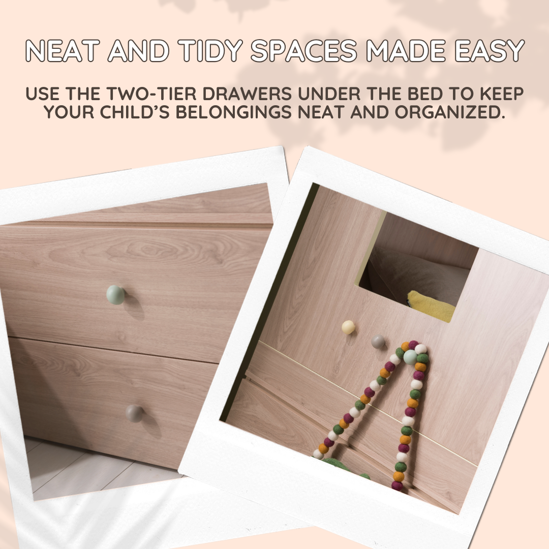 Mini House Bed with Drawers & Staircase