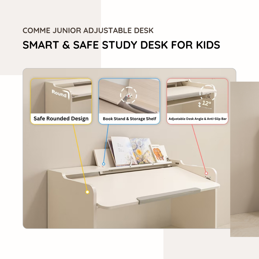 Comme Junior Adjustable desk with upper shelf