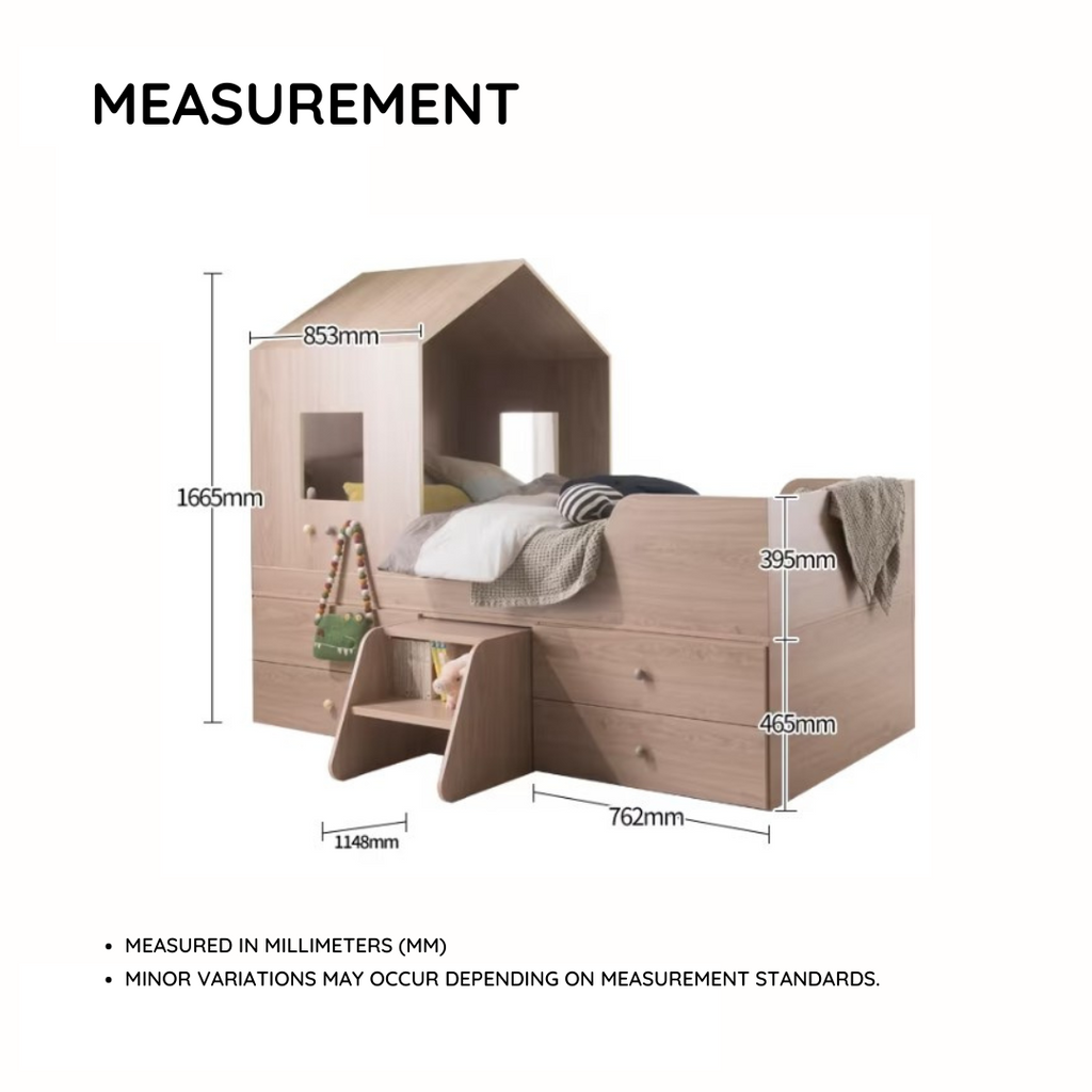Mini House Bed with Drawers & Staircase